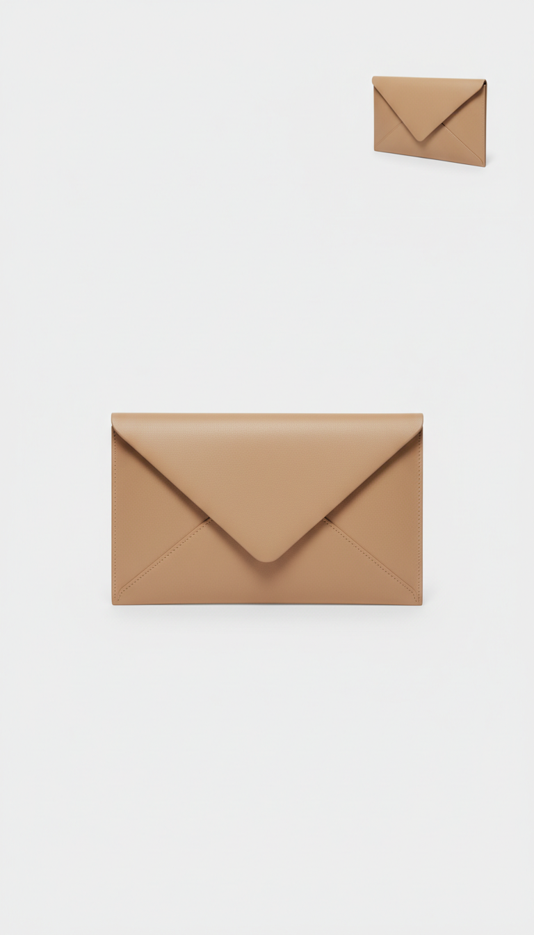 Minimalist Leather Envelope Clutch in Soft Sand