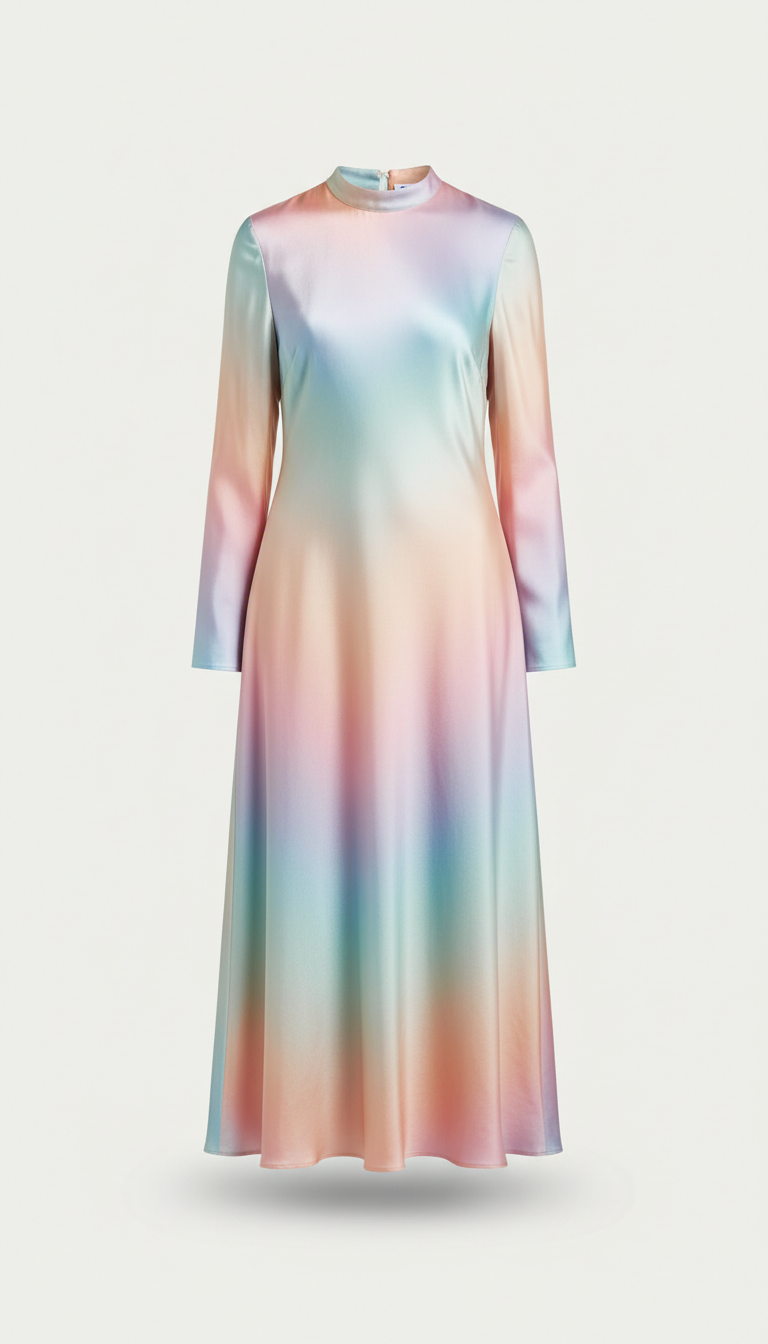 Silk Midi Dress With Iridescent Gradient